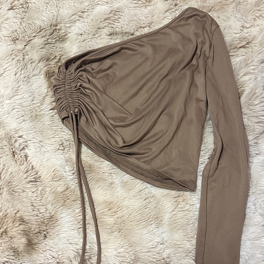 Chic One-Shoulder Brown Crop Top